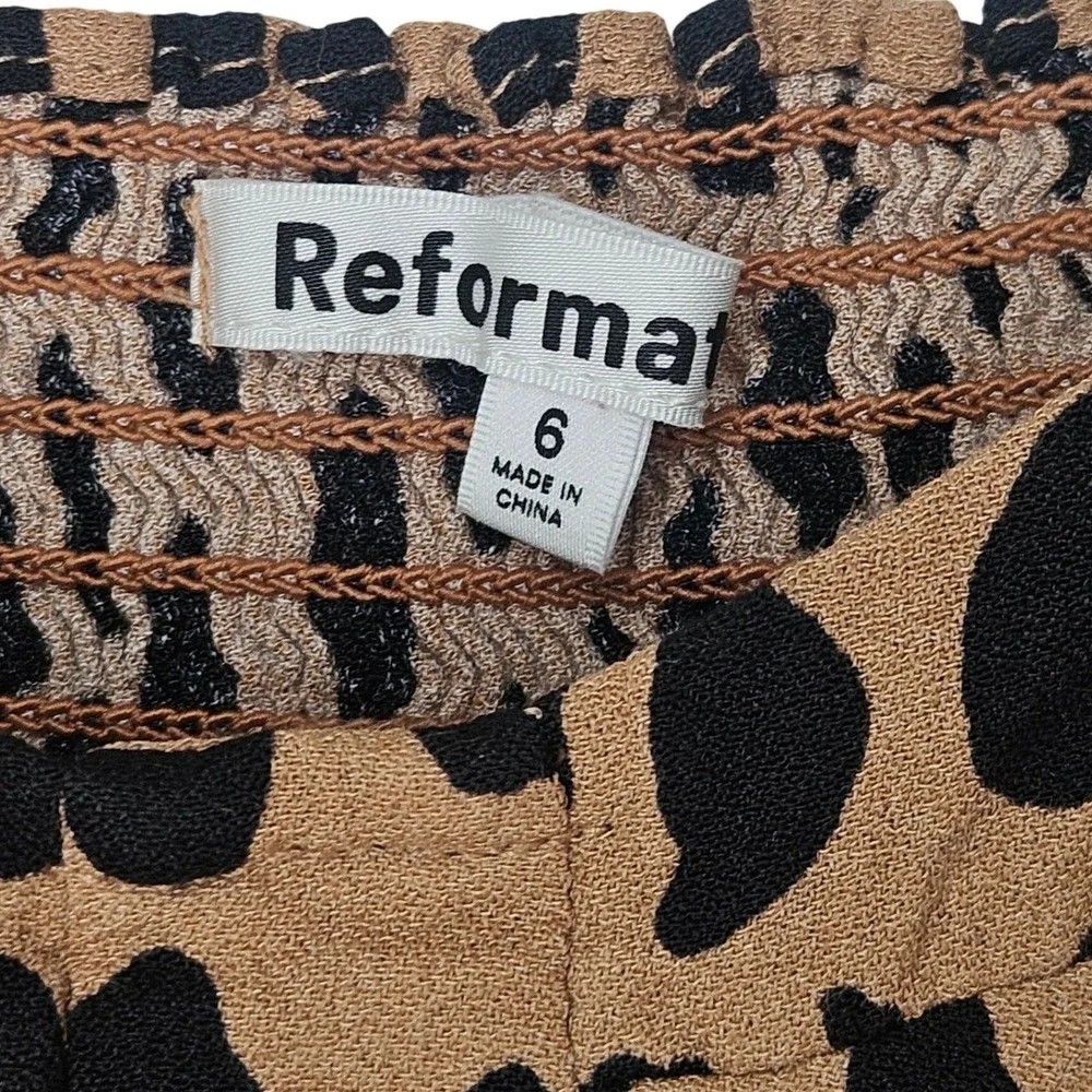 Reformation Reign Bobcat Animal Print Smocked Long Sleeve Square Neck Top Sz 6 - Picture 6 of 9